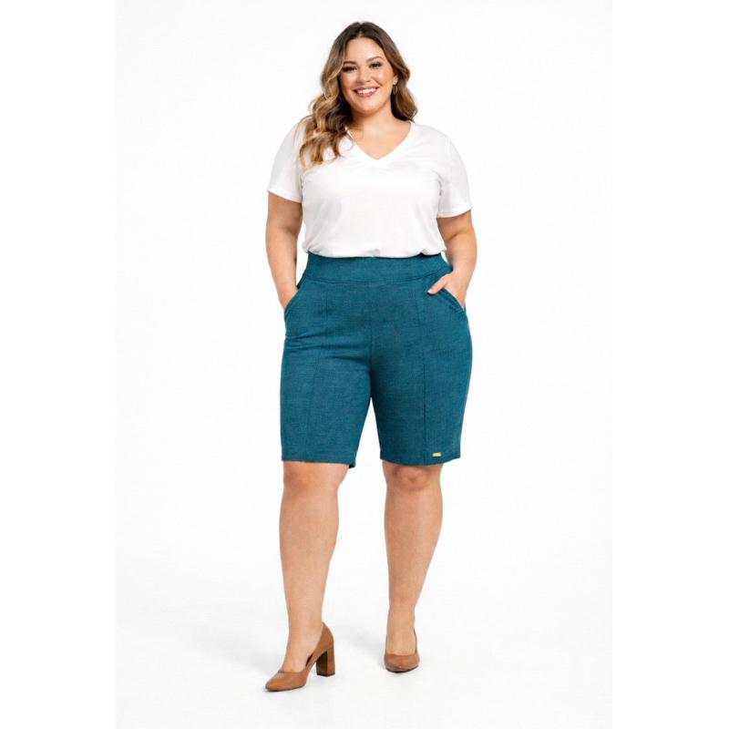 Bermuda Feminina Social Cintura Alta Justa jacquard com elastano Confortável do P ao GG — imagem 2 de 2