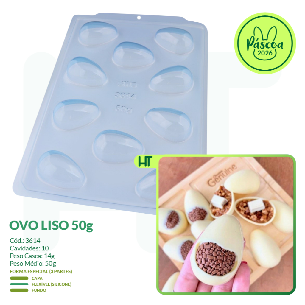Forma para Chocolate - Ovo Liso 50g BWB 3614 - Forma Especial 3 Partes Semiprofissional em Oferta na Shopee