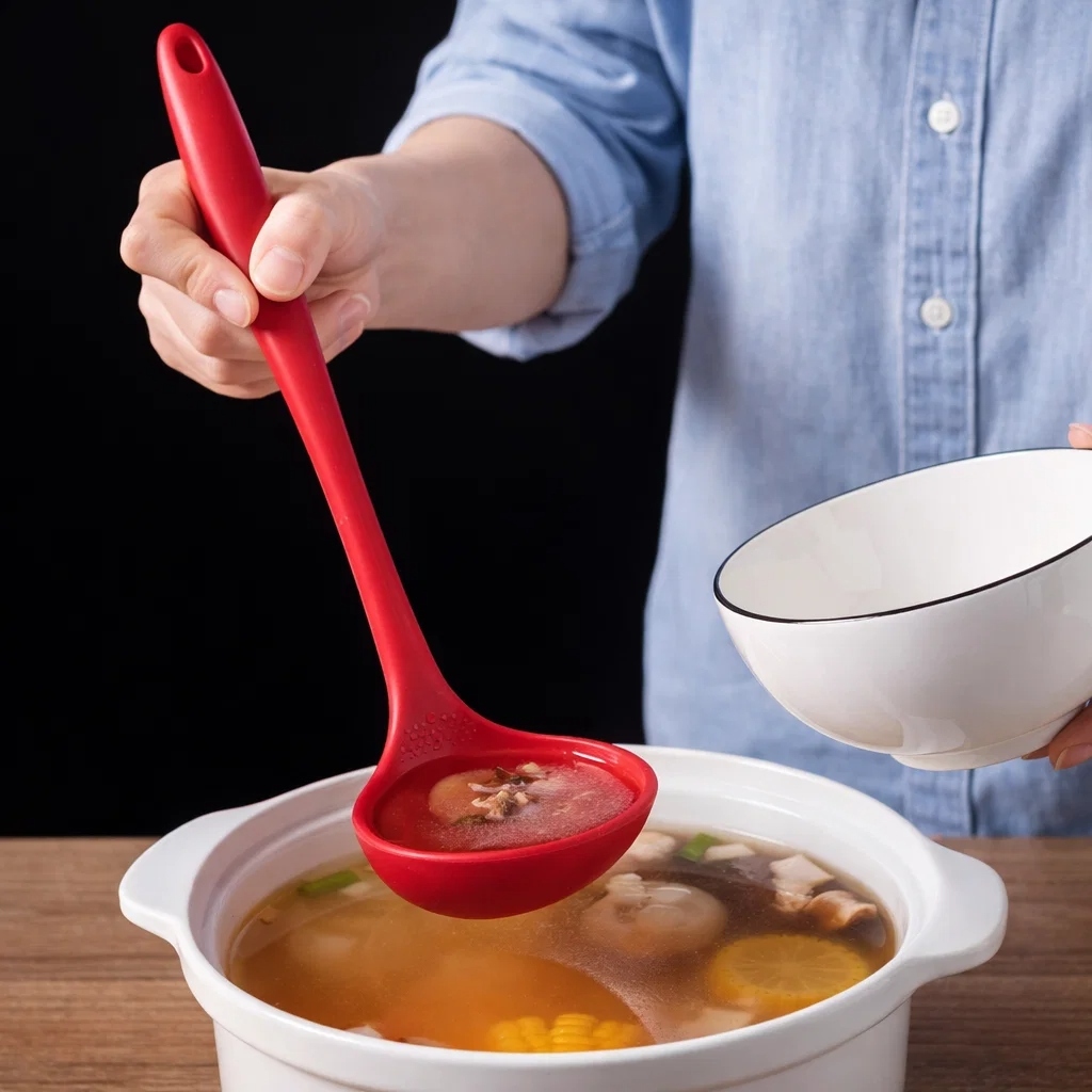 Concha Silicone Vermelha Pegador Sopa Feijão Molhos Cozinha Calor Servir Refeição Servir