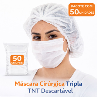 Máscara Cirúrgica Descartável Tripla TNT – Uso Profissional – 50 Unidades – Elástico e Clip Nasal em Oferta na Shopee