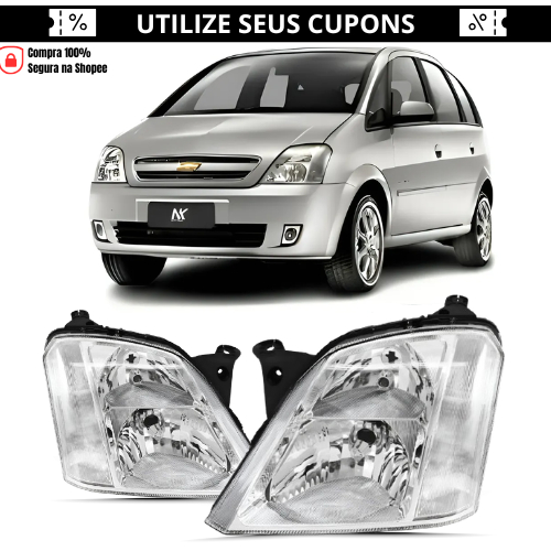Par/Un Farol Meriva 2003 2004 2005 2006 2007 2008 2009 2010 2011 2012 Foco Duplo Máscara Cromada