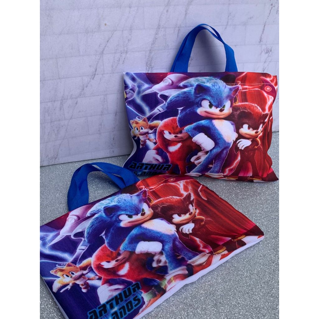 Sacolinha ecobag personalizada Sonic Festa Lembrancinha Aniversário Infantil