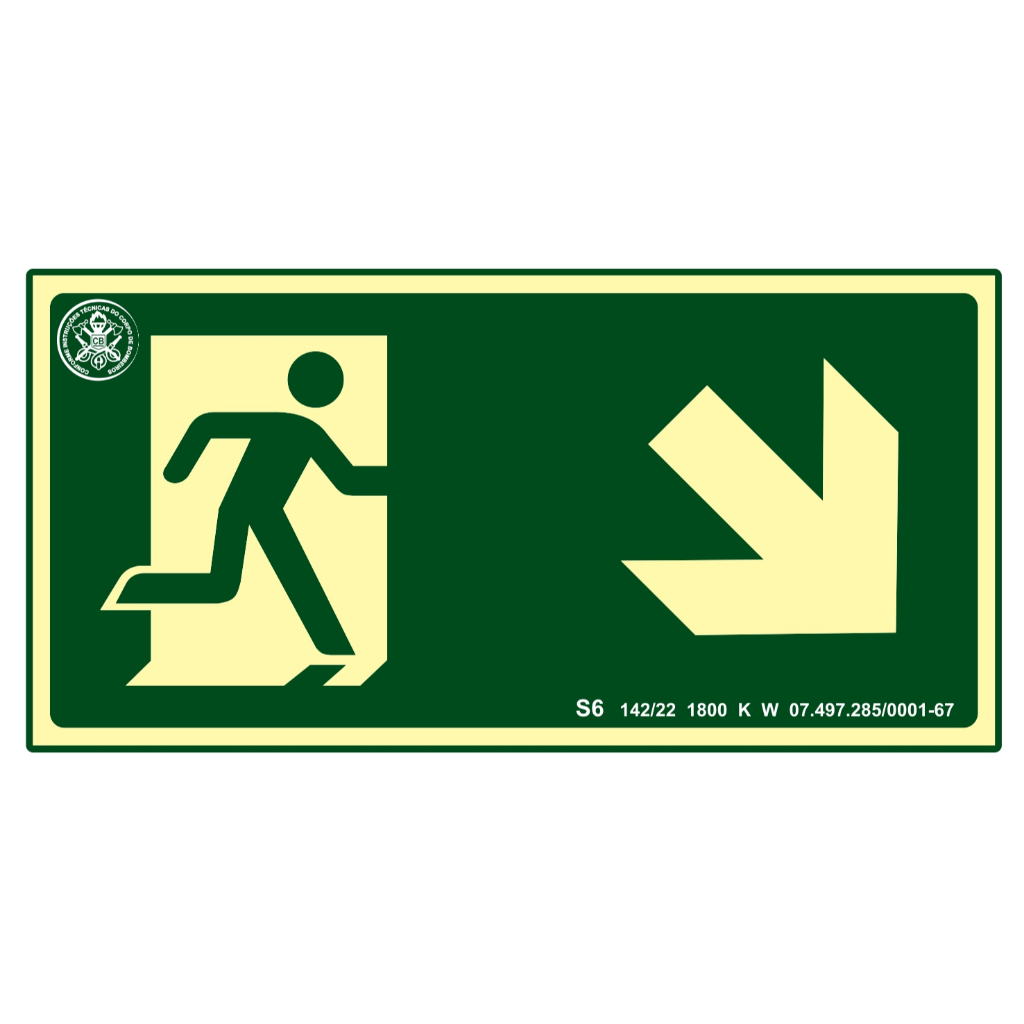 Kit 5 e 10 Placas de Sinalização Fotoluminescente Rampa Desce Direita S6/ Rampa Desce Esquerda S7