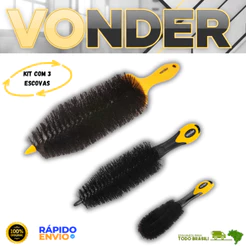 Kit Para Limpeza Automotiva Com 3 Escovas Para Rodas Pequena Media E Grande Vonder Oferta