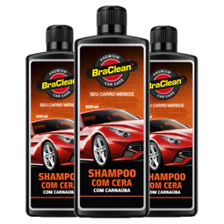 Kit 3 Shampoo Cera Carnaúba Lava Limpa Sujeira Resíduo Realça Brilho Pintura Estética Encera Protege