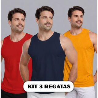 Kit com 3 regatas masculina 100% algodão verão lazer básica regata em Oferta na Shopee