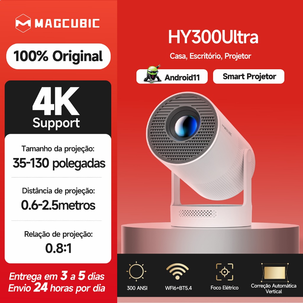 Magcubic Projector Hy300 Ultra Foco Eletrônico Compatível 300ansi 4K Wifi6 Bt5.4 Portátil Projetor — R$ 299,00 em Shopee, 61% OFF