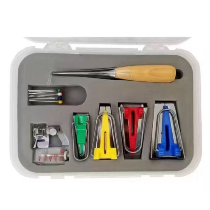 Kit Conjunto Calcador De Fazer Viés Manual Furador Fitador