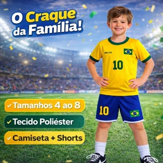 Conjunto Brasil Infantil Masculino Camiseta + Shorts Futebol 2026 Menino em Oferta na Shopee
