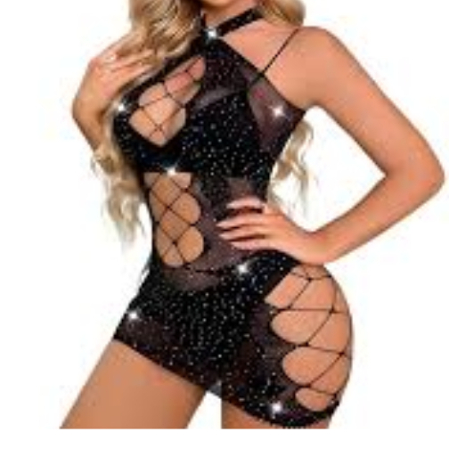 VESTIDO ARRASTÃO SEXY COM STRASS BRILHO VESTE DO 36 AO 46 COR PRETO PINK BABY SEXY-2303