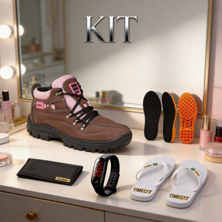 Kit Feminino Bota Trekking Adventure + Chinelo + Relógio + Carteira + Palmilha Promoção Completo