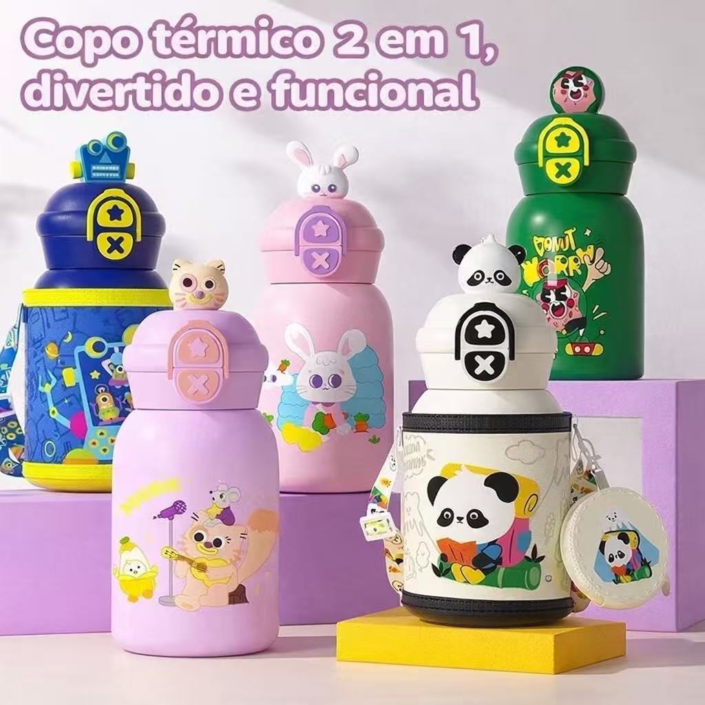 Garrafa térmica infantil de aço inoxidável que mantém as bebidas quentes ou frias e vem com um porta-moedas grátis 550ML