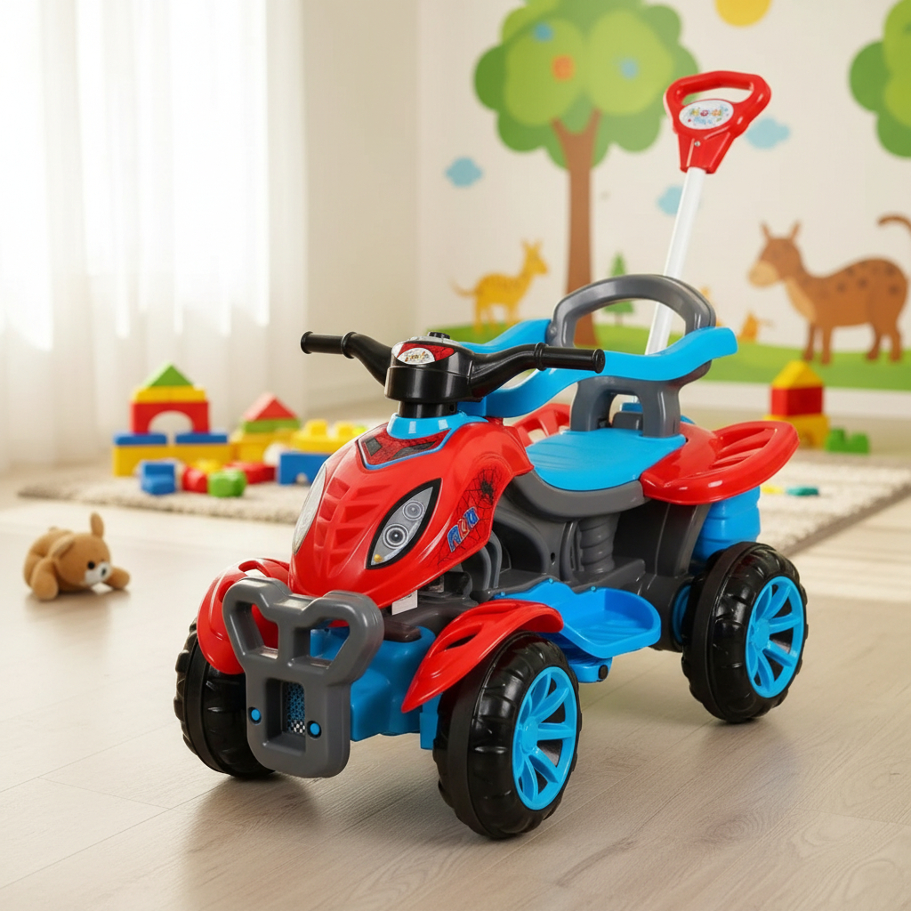 Carrinho de Passeio Infantil Quadriciclo Spider Haste Pedal Carrinho de Empurrar Infantil
