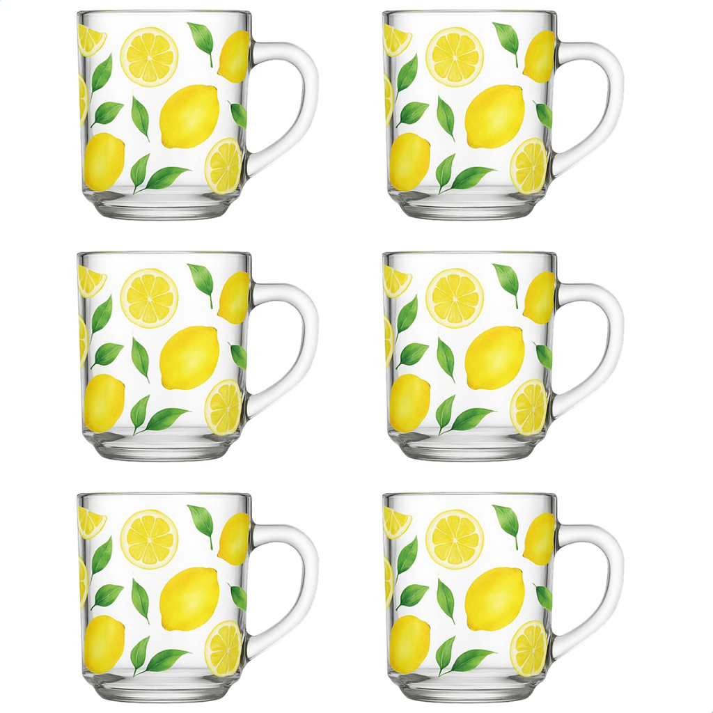Kit Jogo De Xicara Caneca De 230ml De Vidro Decorado Limão Siciliano em Oferta na Shopee