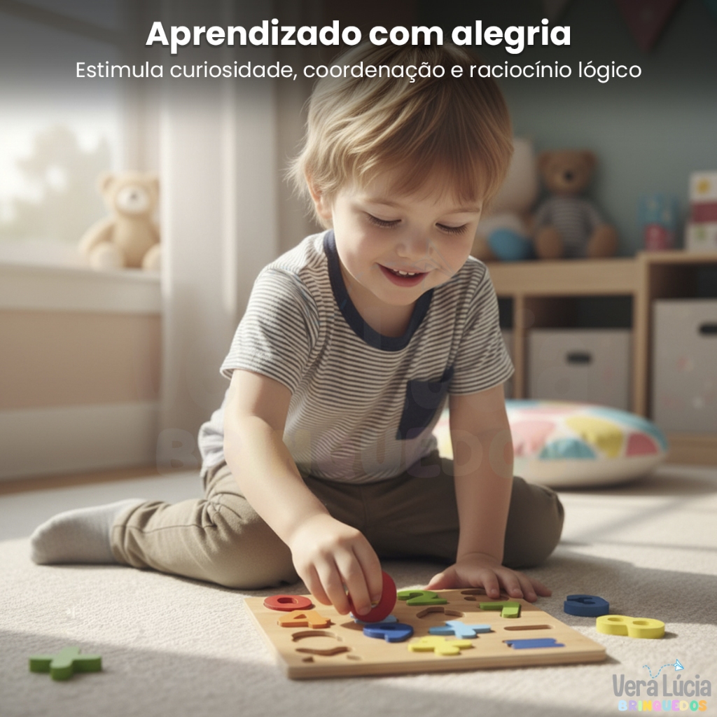 Kit Alfabetização Infantil 3 a 6 Anos Tabuleiro de Madeira Alfabeto e Números Montessori Educativo