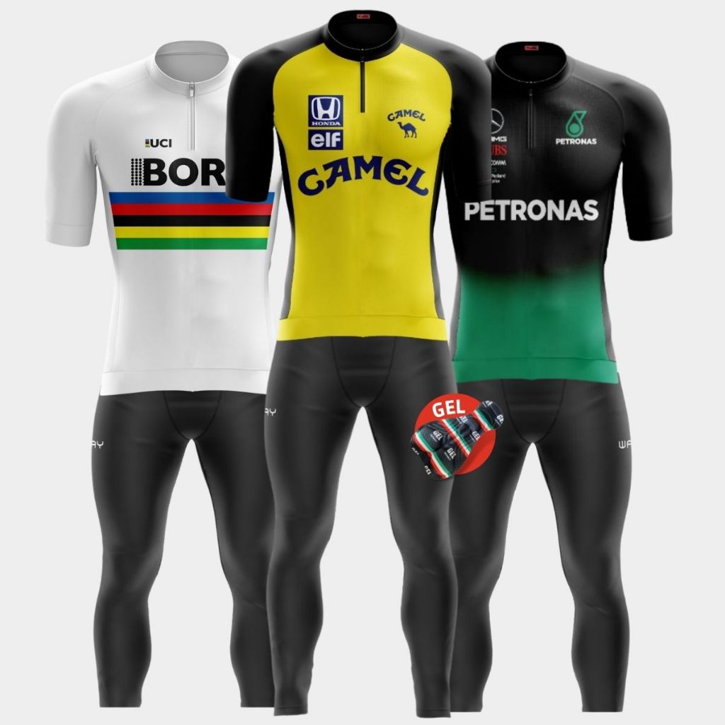 Kit Conjunto Ciclismo Masculino Calça Forro Gel Camisa Roupa Bike Pedal Mtb