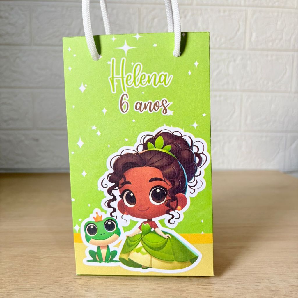 Sacolinha Personalizada Princesa Tiana e o Sapo PEGUE E MONTE - Sacola Personalizada Suspresa - Lembrancinhas