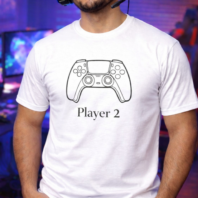 Camiseta Player 1 PS5 Player 2 PS5 Preto Branco 100% Algodão Playstation Controle Video Game Jogador