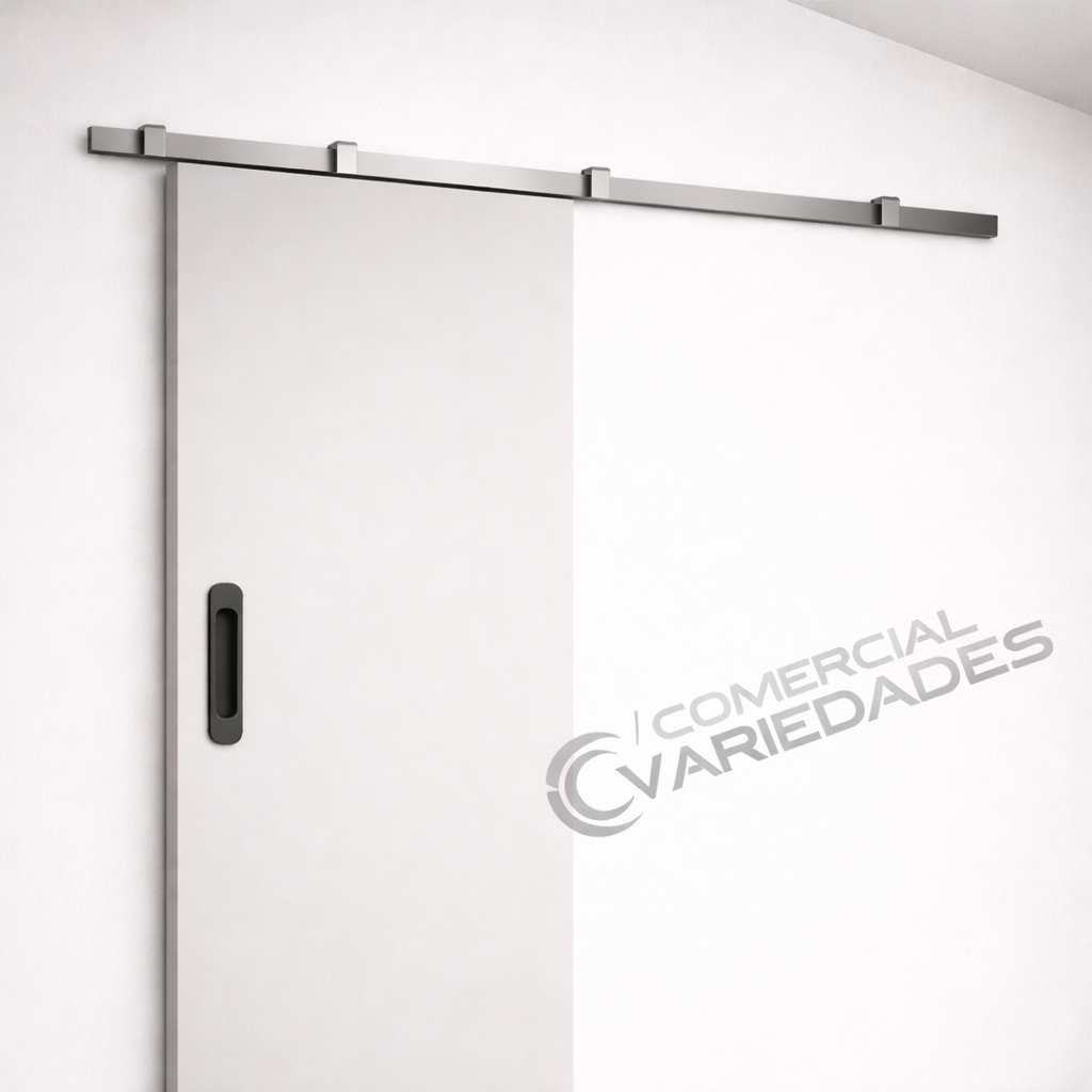 Kit para Porta de Correr Trilho Alumínio bipartido 1,20MT,1,4MT, 1,5MT ,1,6MT, 1,8MT, 2,0MT,2,4MT COM PUXADOR PRETO