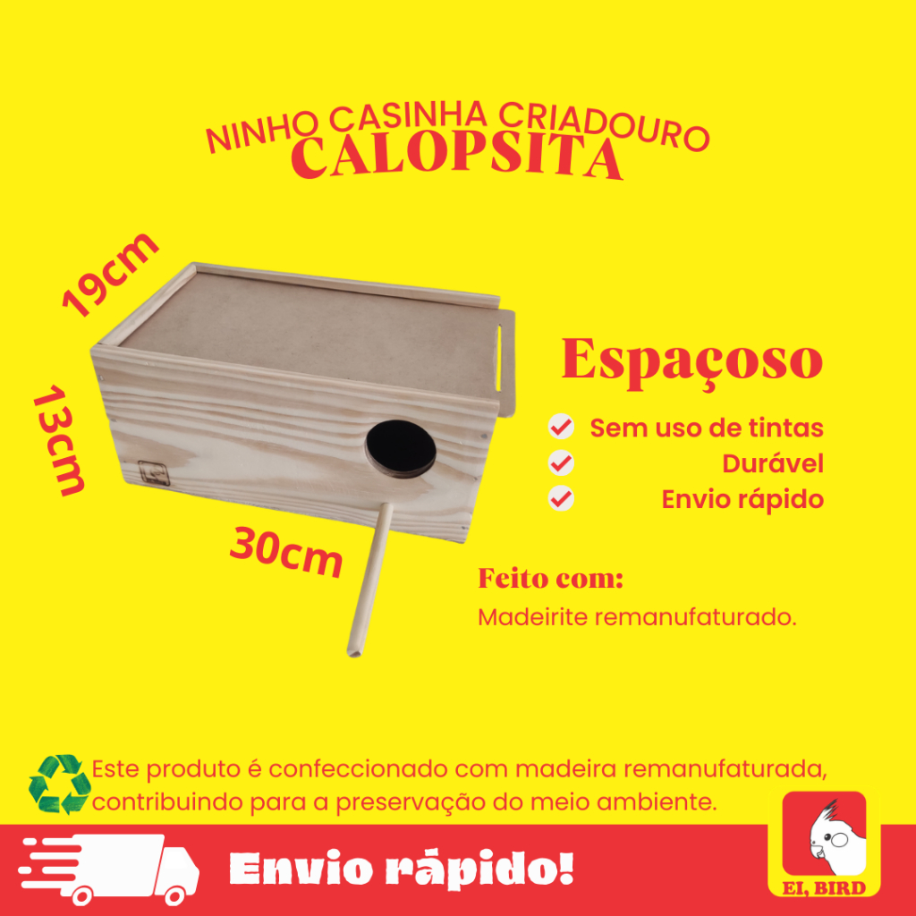 Ninho Casinha Calopsita Madeira Pássaros Criadeira