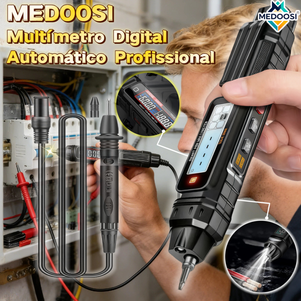 Multímetro Digital Automático Profissional - Tipo Caneta 4000 Contagens | Mede AC/DC, Ohm Testador  e Teste de Diodos
