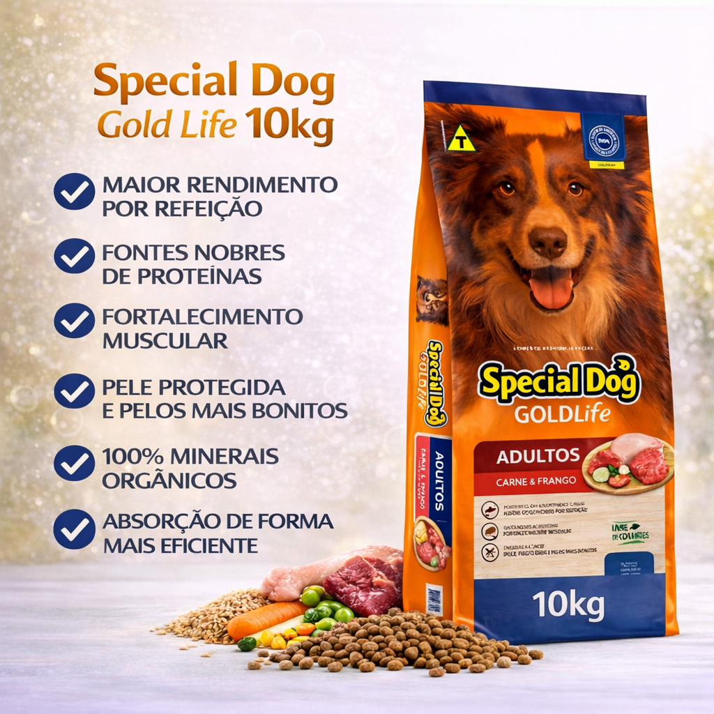 Ração Seca Special Dog Life Carne Frango Cães Adultos 10kg em Oferta na Shopee