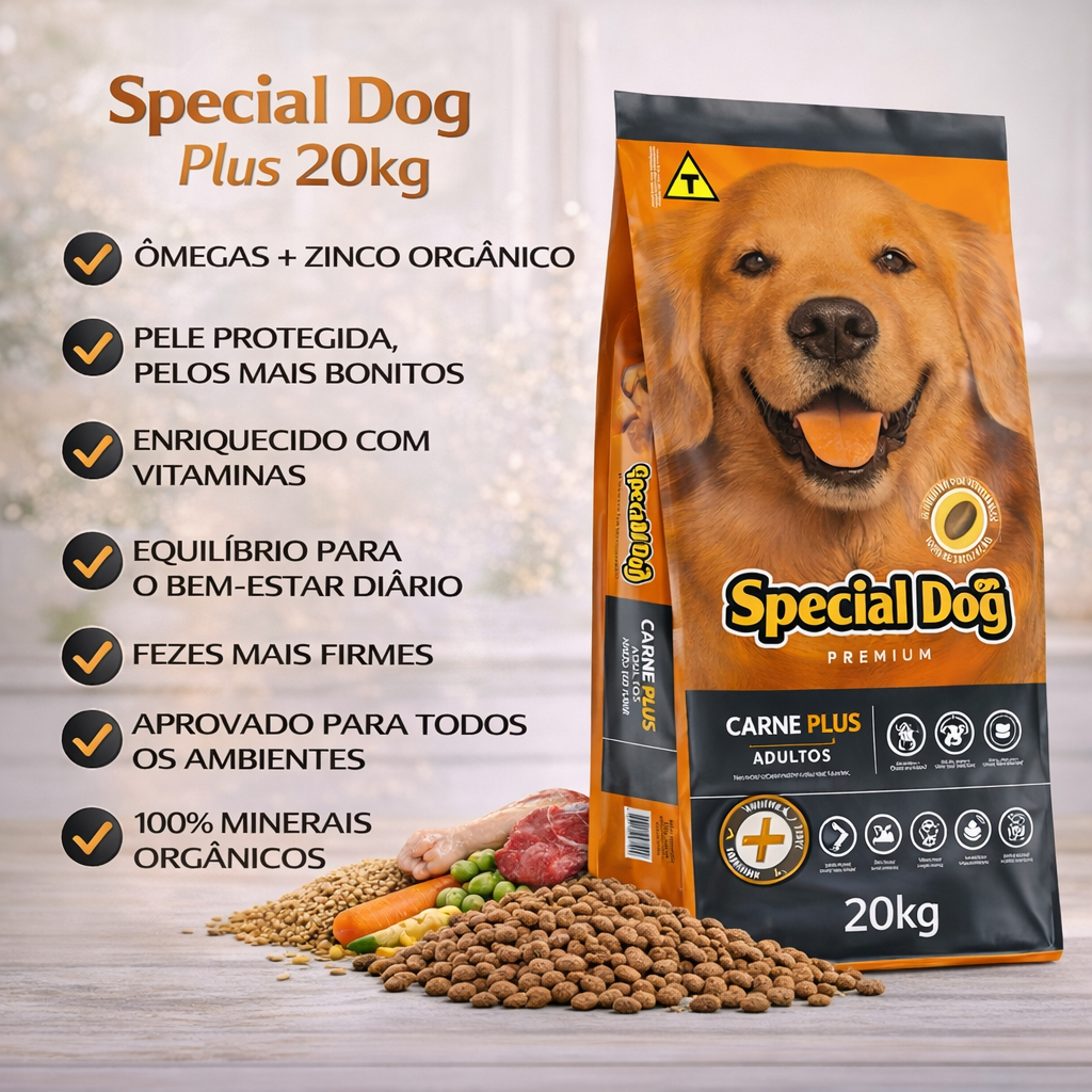 Ração Special Dog Premium Plus P/cães Adultos Carne 20kg em Oferta na Shopee