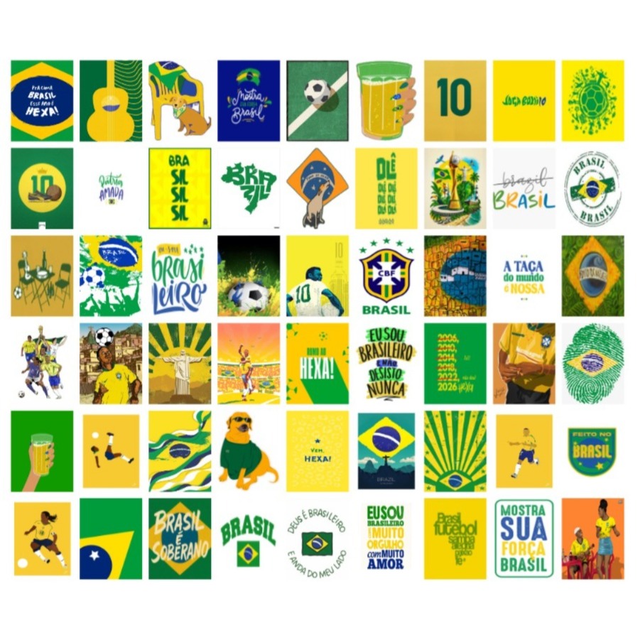 Kit 54 Adesivos Vinil Transparente 6,5x5cm - Tema Brasil / Copa do Mundo / Futebol