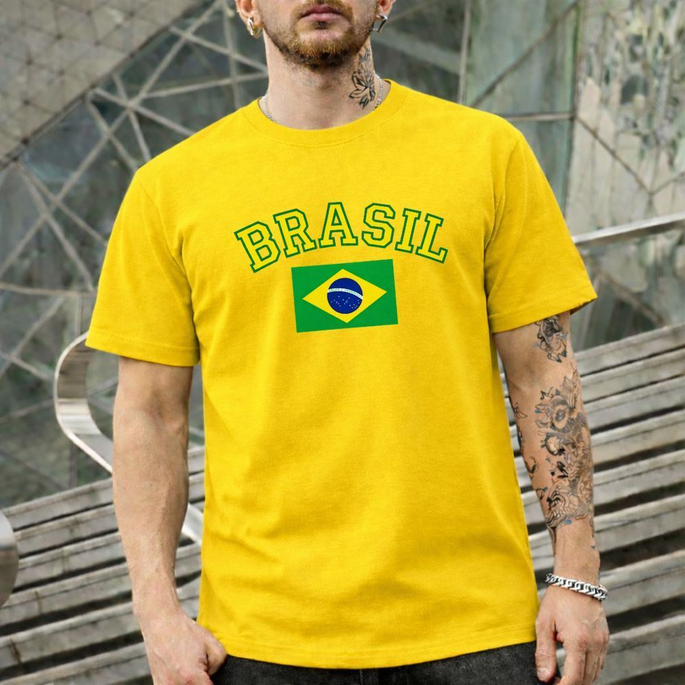 Camiseta Seleção Brasileira Bandeira Masculina Algodão Estampada T-Shirt Casual