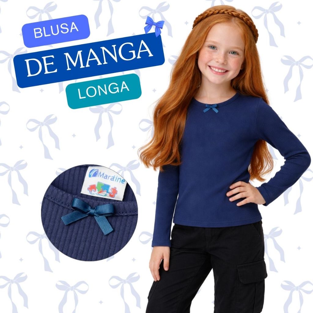 Blusa Infantil Menina de Manga Longa em Ribana Soft Touch – 4 Cores