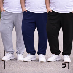 Kit 3 Calça Moletom com Punho Plus Size Masculina do G1 ao G5