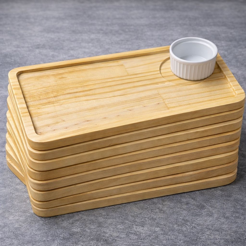Kit 5 ou 10 Tábua de Hamburguer com Ramequim Servir Porção Petisco Sanduiches 27 x 13,5