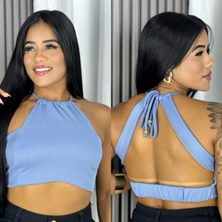 Cropped Feminino Decotado Top Sensual Com Amarração Sem Bojo em Oferta na Shopee