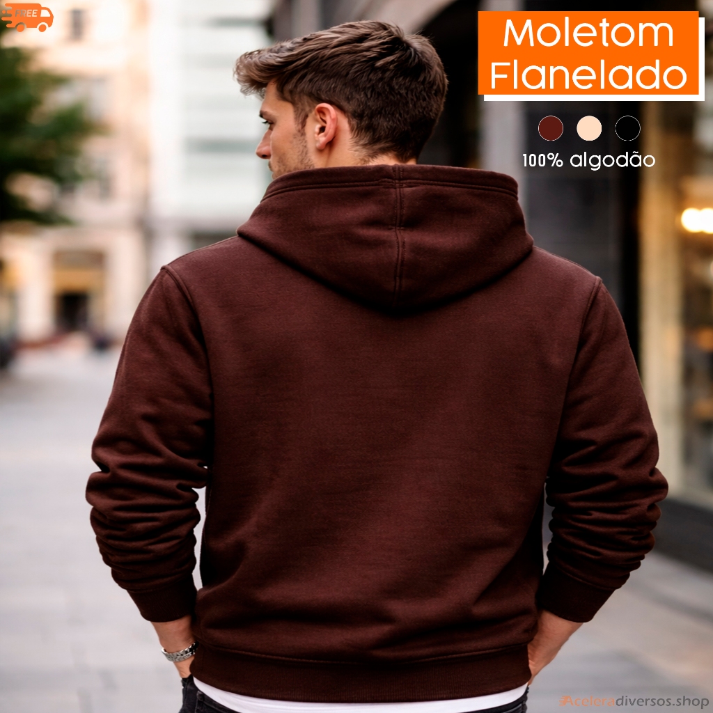 Moletom Canguru Flanelado Inverno Capuz Liso Algodão Confortável Feminino Masculino peluciado
