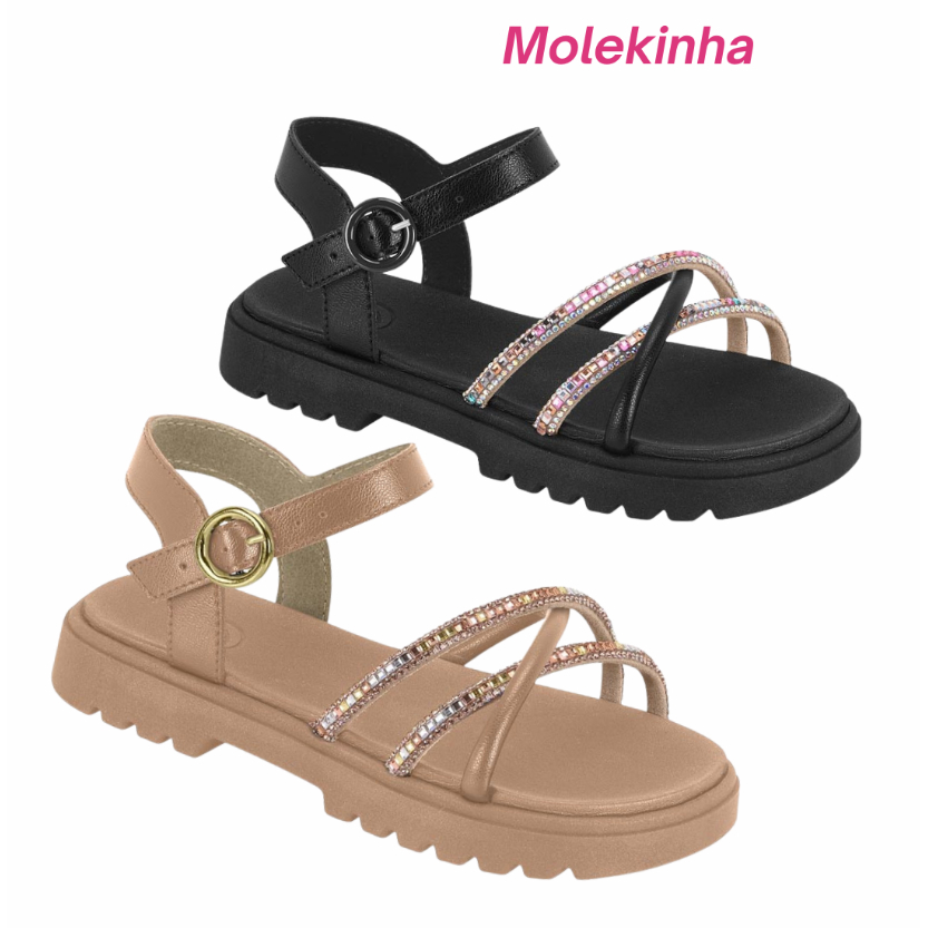 Sandália papete Infantil Feminina Molekinha Tiras com Brilho Elegante em Oferta na Shopee
