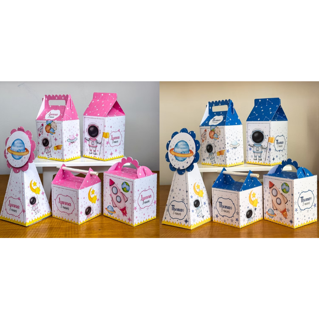 Kit de Caixinhas Astronauta Personalizada| Azul/Rosa | Aniversario| Lembrancinha | Festa Infanti