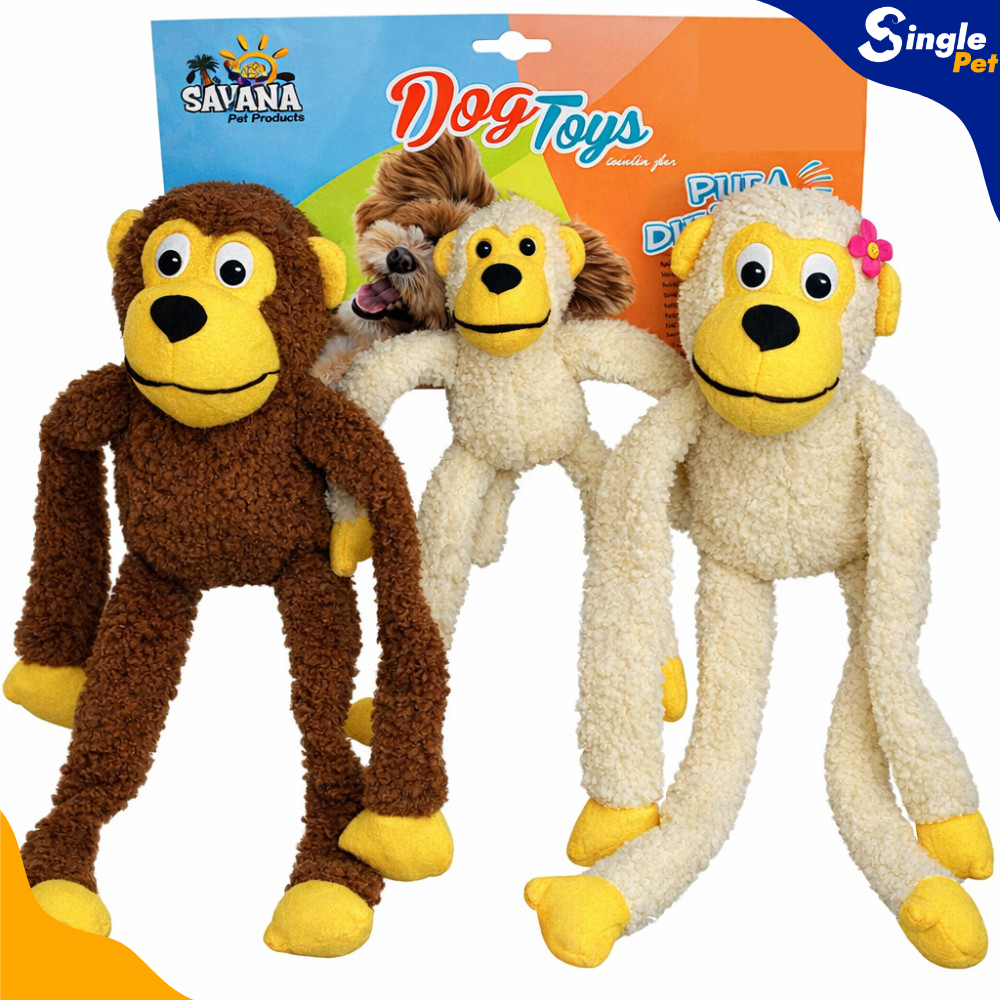 Brinquedo Pelúcia para Cães Kit Família Macaco Mordedor com Apito - Pai, Mãe e Macaquinho Savana Pet