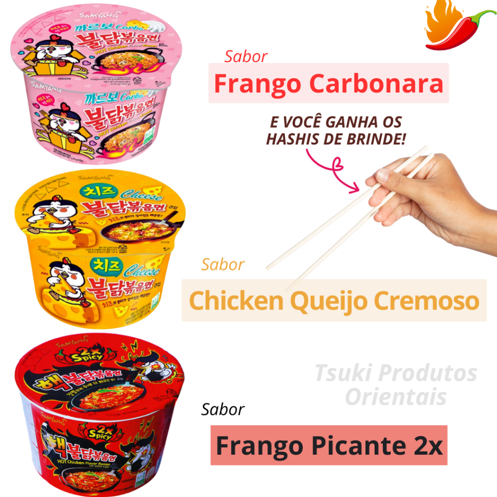 KIT DEGUSTAÇÃO LAMEN BULDAK FRANGO CARBONARA, QUEIJO POTE E FRANGO PICANTE 2X | 3 POTES