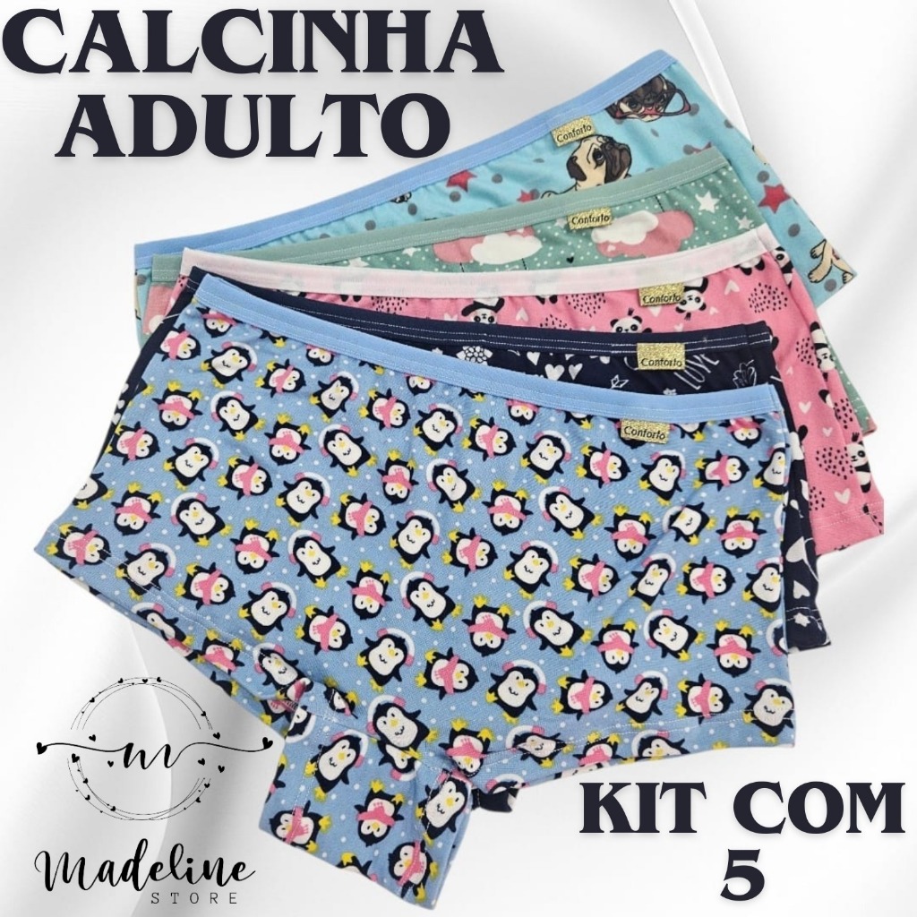 KIT 5 Calcinha ADULTO Estilo Cueca Boxer Feminina Shortinho Suede Conforto Estampada em Oferta na Shopee