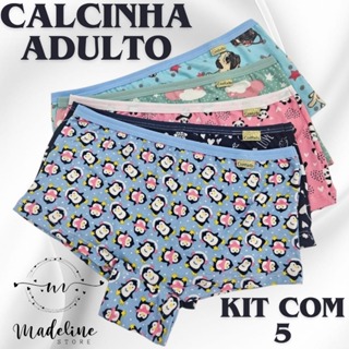 KIT 5 Calcinha ADULTO Estilo Cueca Boxer Feminina Shortinho Suede Conforto Estampada em Oferta na Shopee