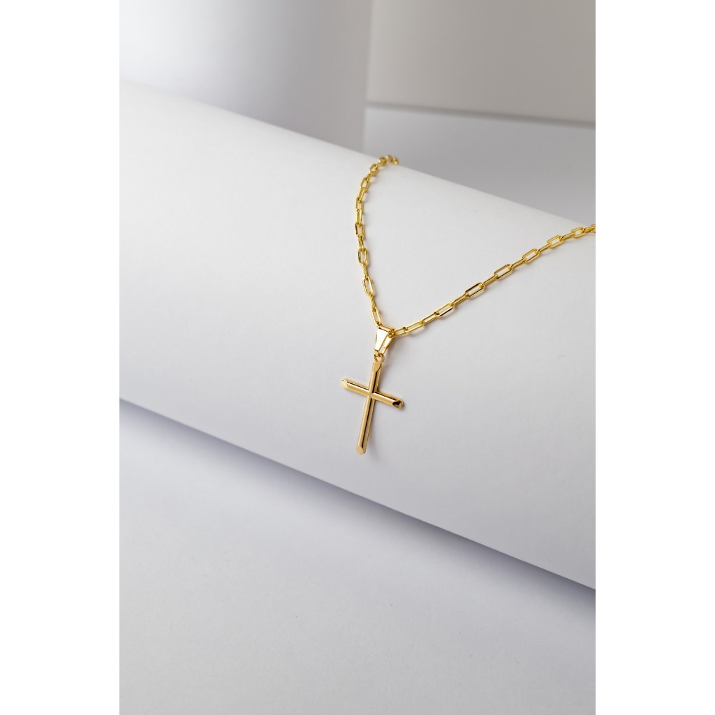 Corrente Masculina 70cm Banhada a Ouro 18K com Pingente 2mm Cruz