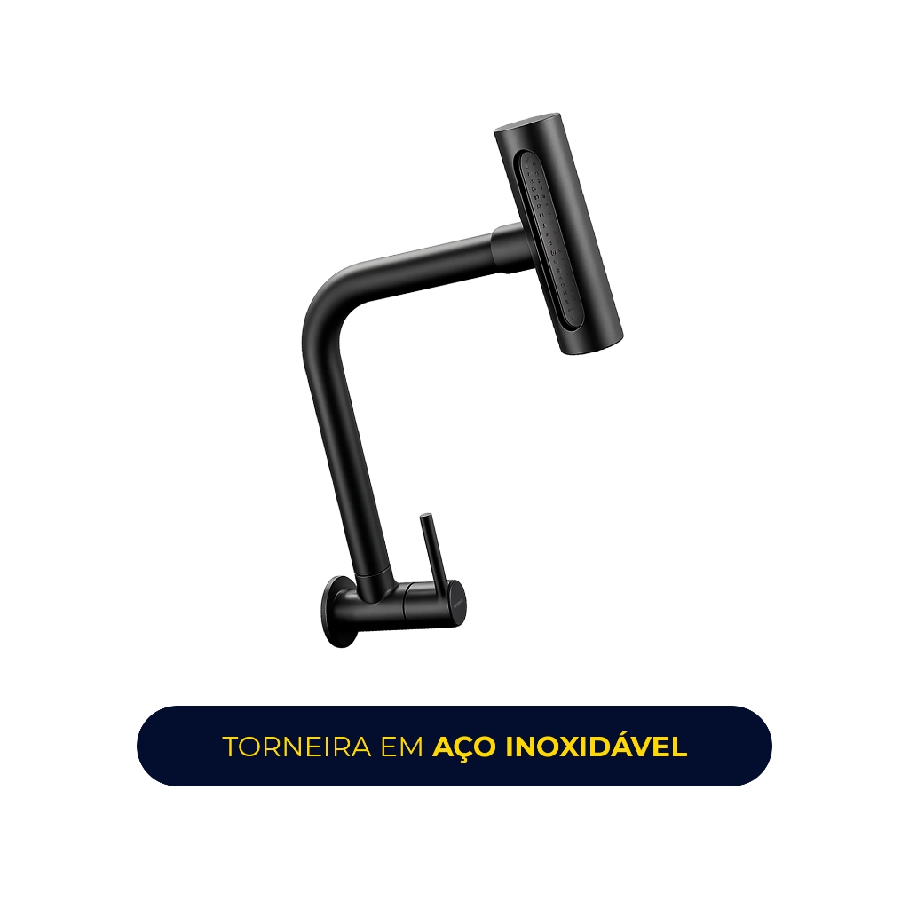 Torneira Gourmet para Cozinha de Parede Pia 360° Bica Articulada Aço Inox 304 Fosco Preta Brinovar · foto 2