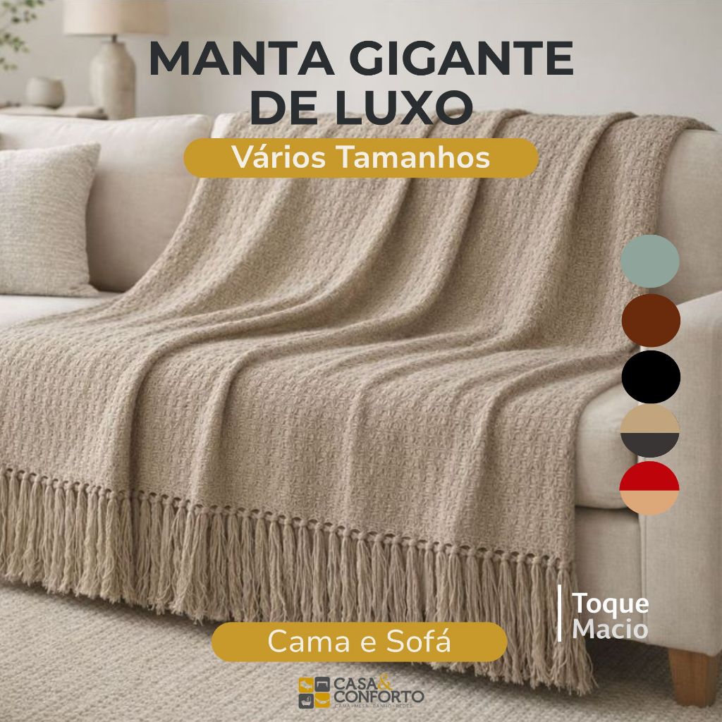 Manta Gigante Luxo para Sofá Algodão Alta Qualidade