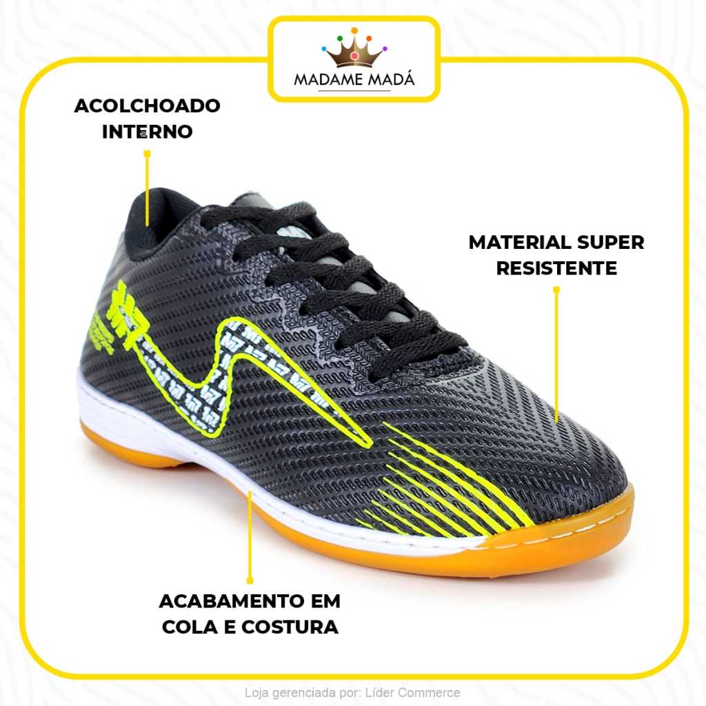 Chuteira Futsal 33 ao 43 Futebol de Salão Adulto Leve Antiderrapante Confortável Treino Jogo