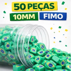 50 Pçs Miçanga Infantil Bandeira do Brasil Copa do Mundo 10mm