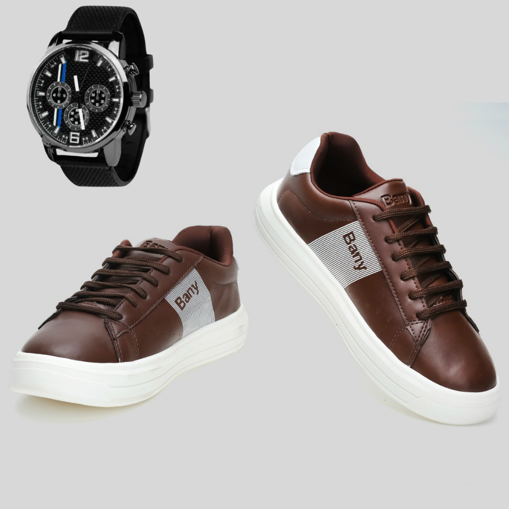 Tênis Masculino Casual Esporte Fino Modelo Social Dia Dia Original Bany + Relógio