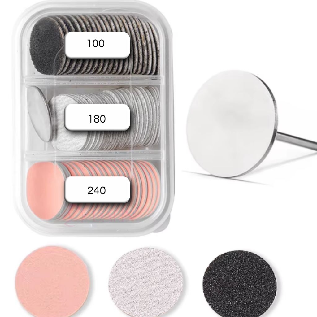 Broca Disco + Refis Gramaturas 100 + 180 + 240 para unhas e Pedicure Spa dos Pés