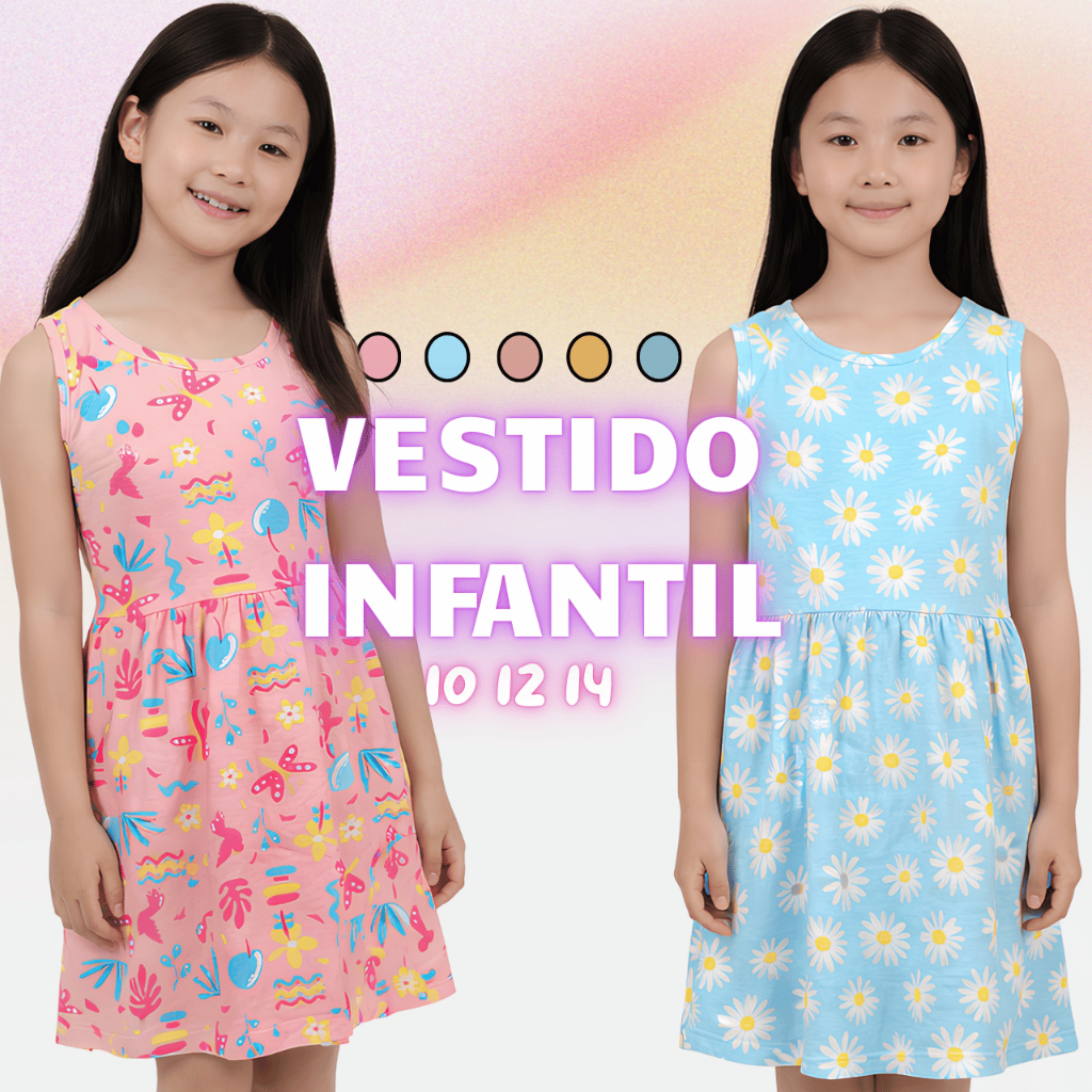 Vestidos Infantil Menina Estampados Verão Soltinho Leve Confortável Colorido Festa Ideal Premium Top