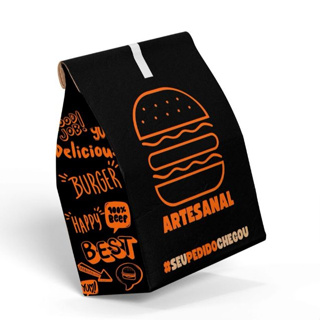 Black Saco Kraft Para Delivery - Embalagem Gourmet Burger, Artesanal Preto em Oferta na Shopee