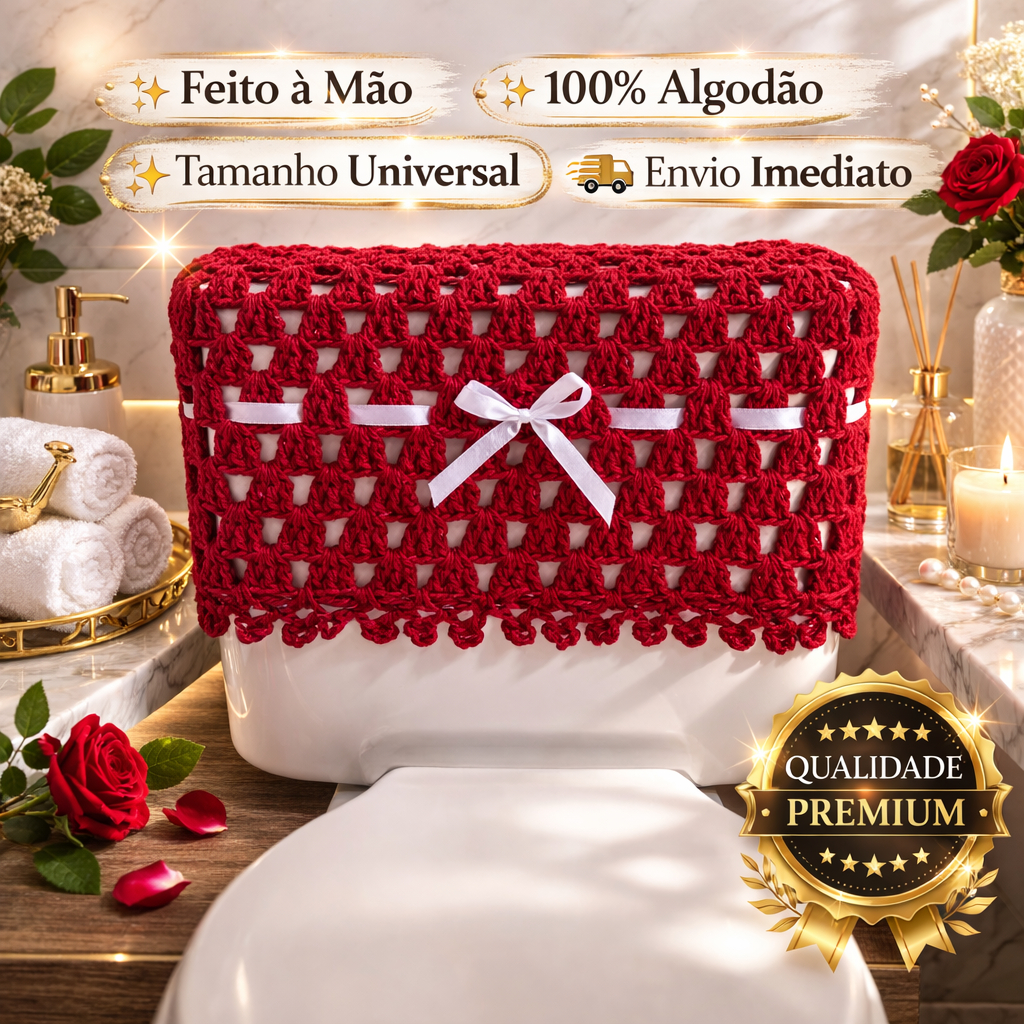 Capa Caixa Acoplada Crochê Artesanal Decorativa Luxo para Banheiro Lavavel